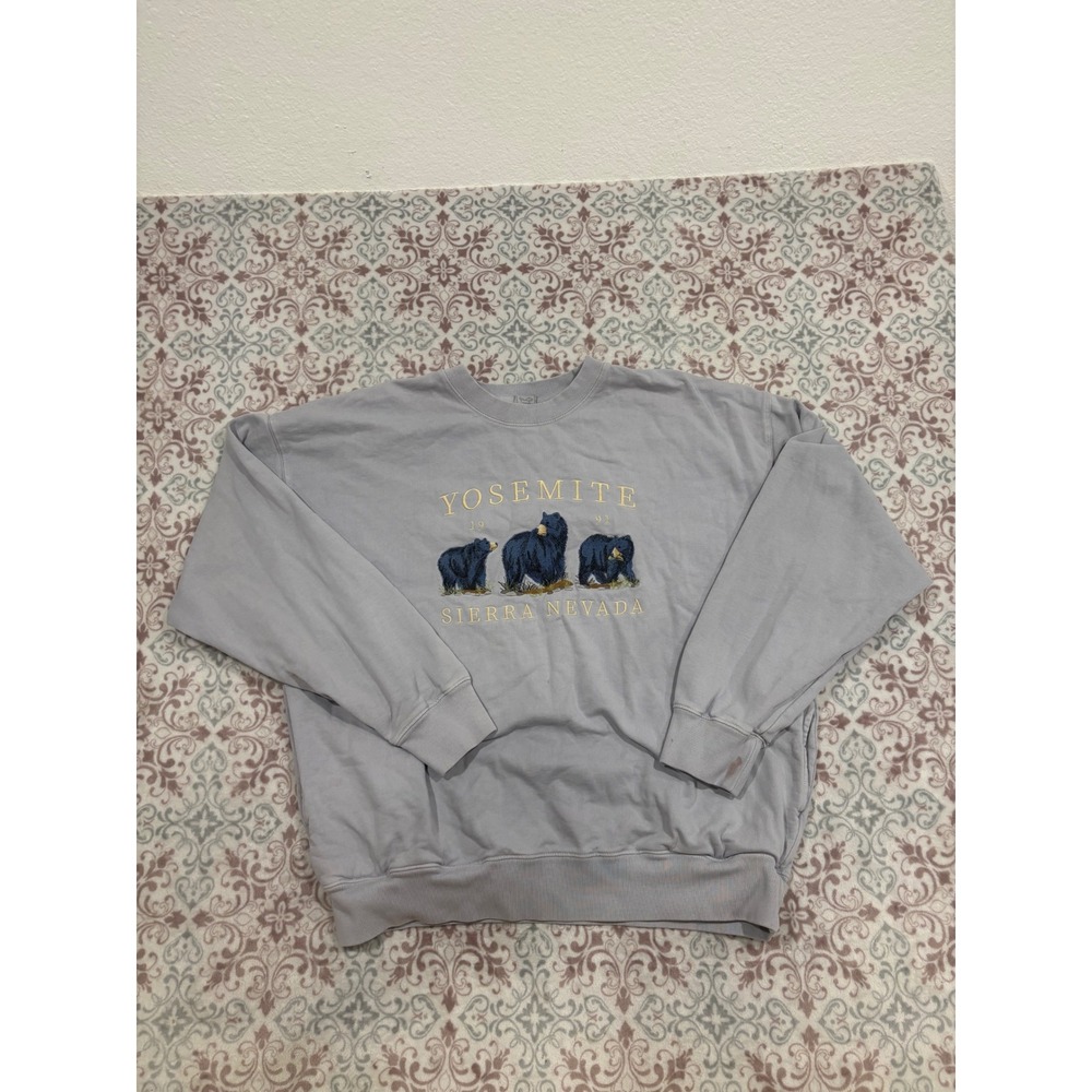 John Galt Yosemite Sierra Nevada Bear Embroidered Oversized Sweatshirt Blue